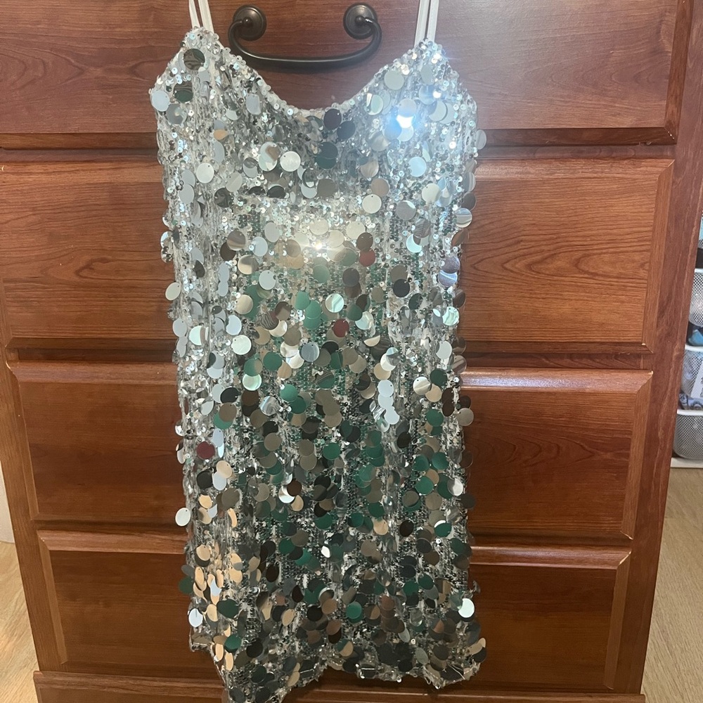 Showpo Silver Sequin Mini Dress